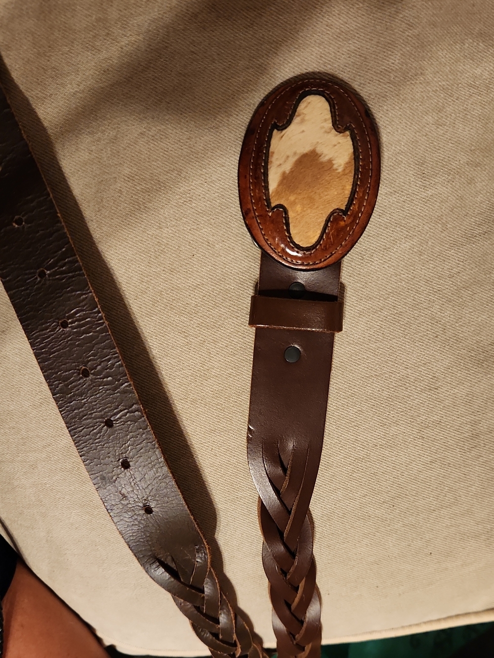 Brown Braided Leather Men’s Belt with Cowhide Accent
